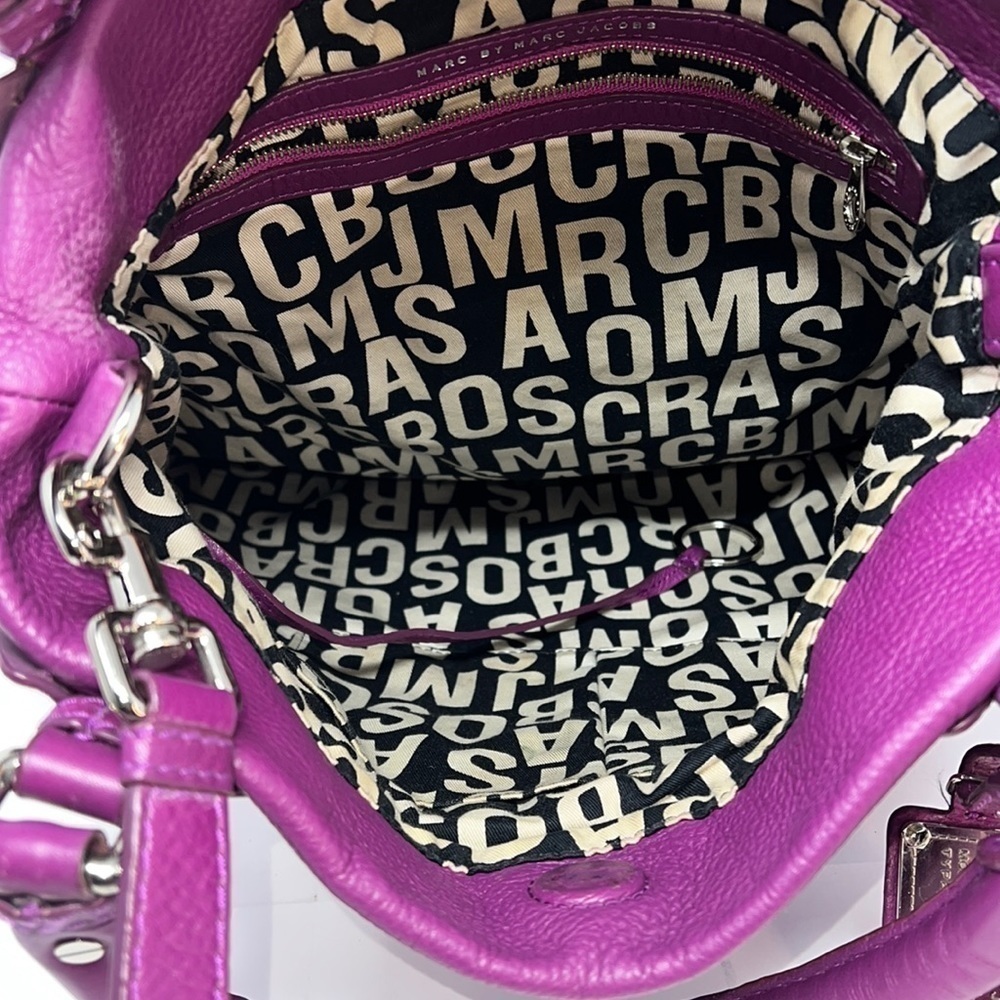 Marc by Marc Jacobs Purple Leather Long Tote Bag Double Handle Shoulder Strap - Picture 7 of 16